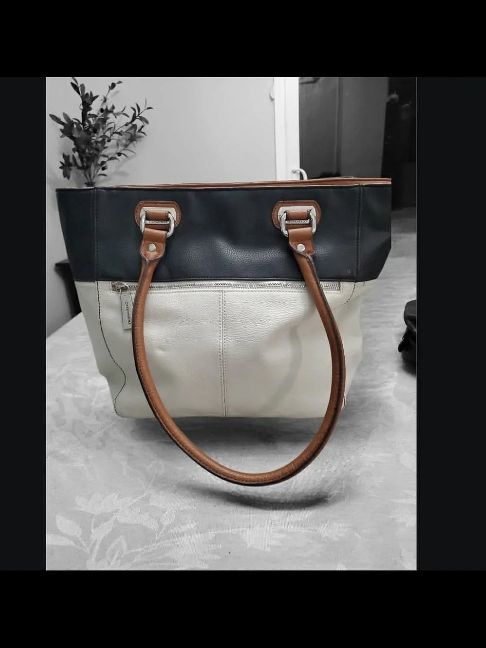 Tignanello Black, Cream & Brown Leather Tote